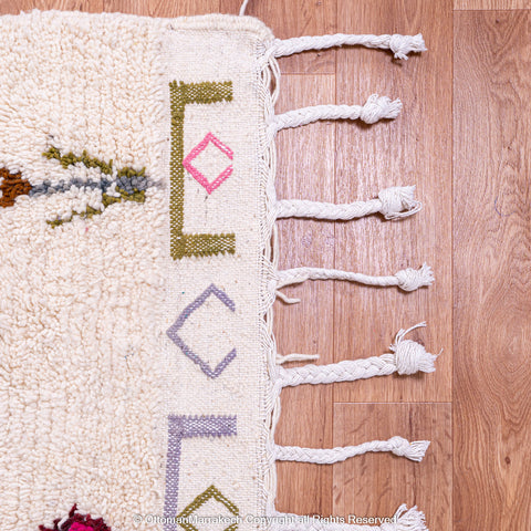 Beige Beni Ourain Rug with Colorful Berber Symbols Beige Beni Ourain Rug with Colorful Berber Symbols