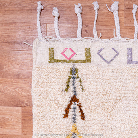 Beige Beni Ourain Rug with Colorful Berber Symbols Beige Beni Ourain Rug with Colorful Berber Symbols