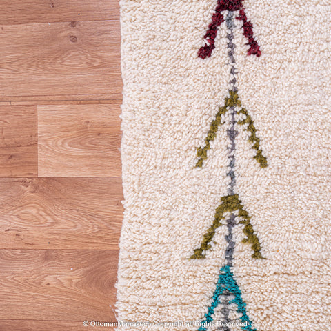 Beige Beni Ourain Rug with Colorful Berber Symbols Beige Beni Ourain Rug with Colorful Berber Symbols