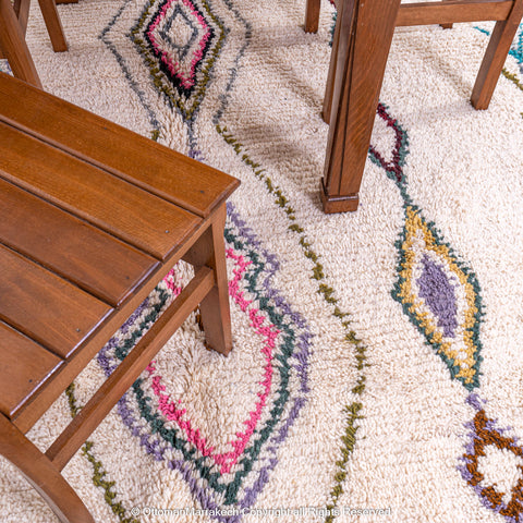 Beige Beni Ourain Rug with Colorful Berber Symbols Beige Beni Ourain Rug with Colorful Berber Symbols