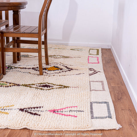 Beige Beni Ourain Rug with Colorful Berber Symbols Beige Beni Ourain Rug with Colorful Berber Symbols