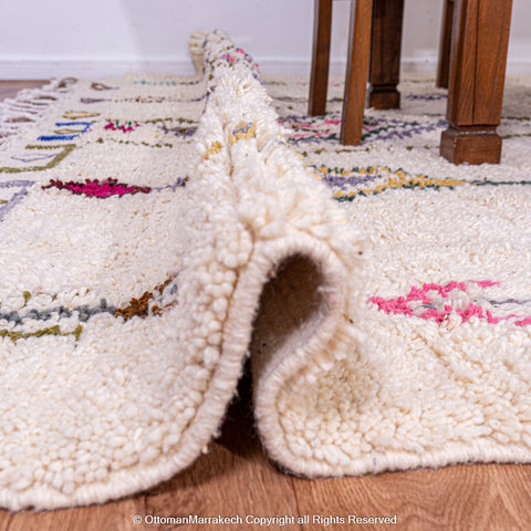 Beige Beni Ourain Rug with Colorful Berber Symbols Beige Beni Ourain Rug with Colorful Berber Symbols