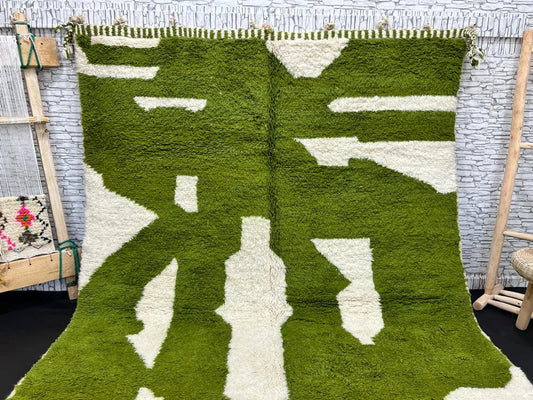 Olive Green Abstract Moroccan Wool Rug