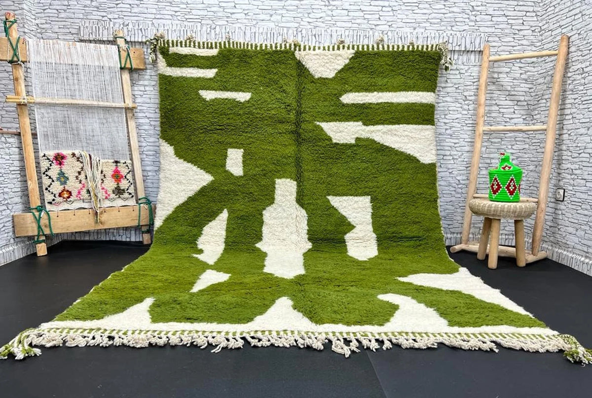 Olive Green Abstract Moroccan Wool Rug