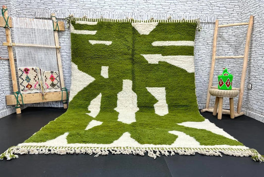 Olive Green Abstract Moroccan Wool Rug