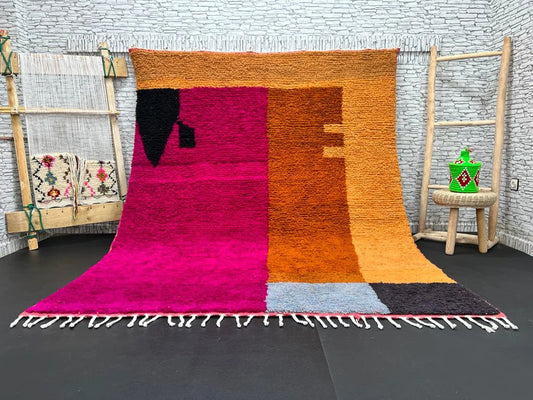 Modern Pink Moroccan Rug with Brown and Blue Accents