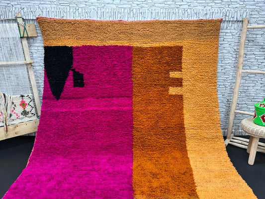 Modern Pink Moroccan Rug with Brown and Blue Accents