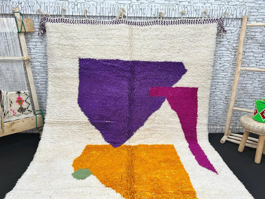 White Moroccan Rug with Bold Abstract Shapes