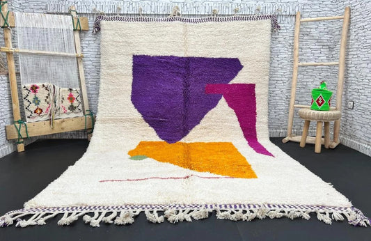 White Moroccan Rug with Bold Abstract Shapes