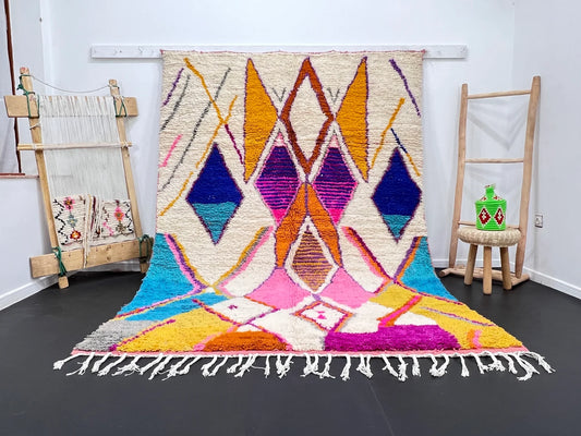 Vibrant Moroccan Berber Rug with Colorful Diamond Motifs