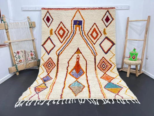 Atlas Valley Vibrance Moroccan Rug – Handwoven Berber Design with Geometric Diamonds