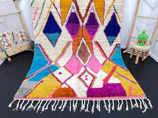 Vibrant Moroccan Berber Rug with Colorful Diamond Motifs