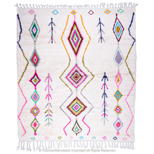 Colorful Berber Moroccan Rug with Diamond and Arrow Motifs – Handwoven Traditional Design