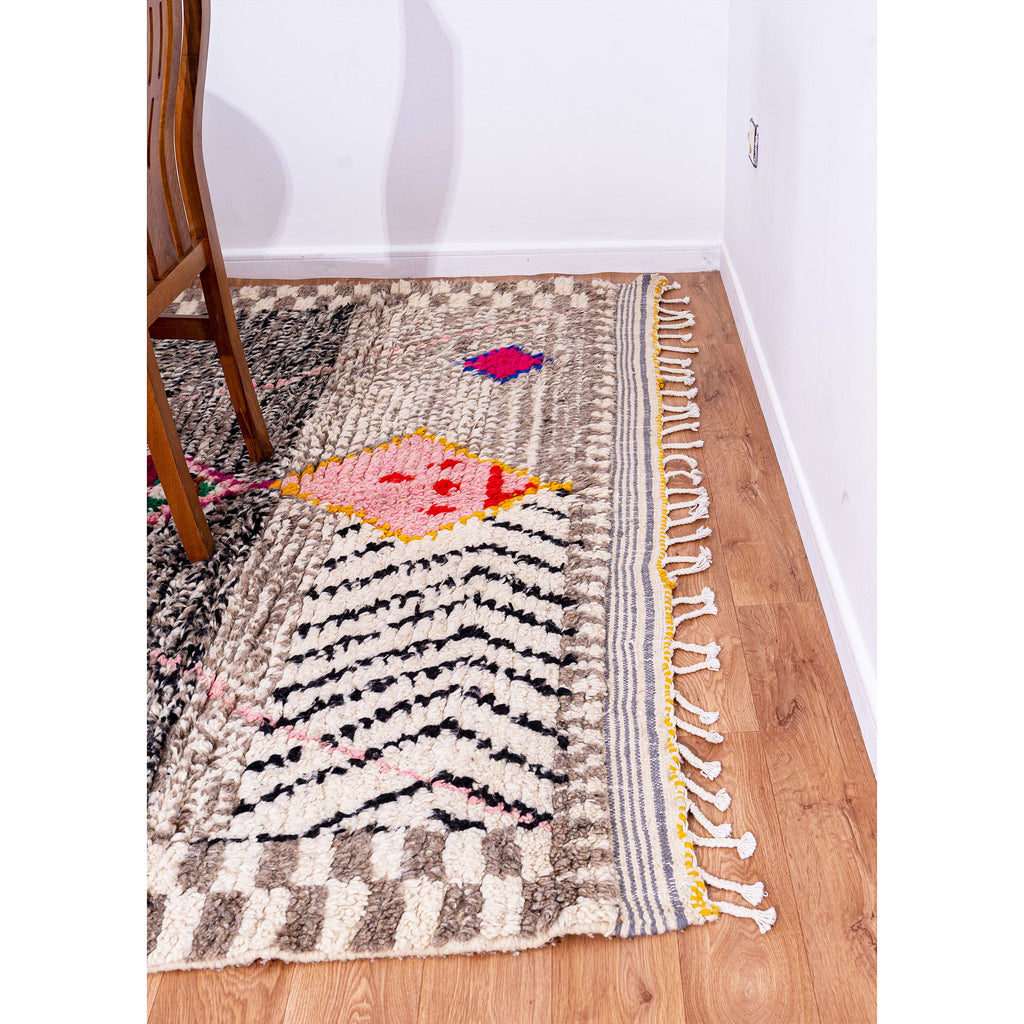 Multicolored Moroccan Wool Rug with Geometric Diamond Patterns