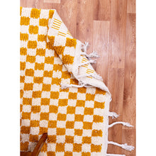 Load image into Gallery viewer, Golden Checkered Moroccan Wool Rug – Handwoven Geometric Design