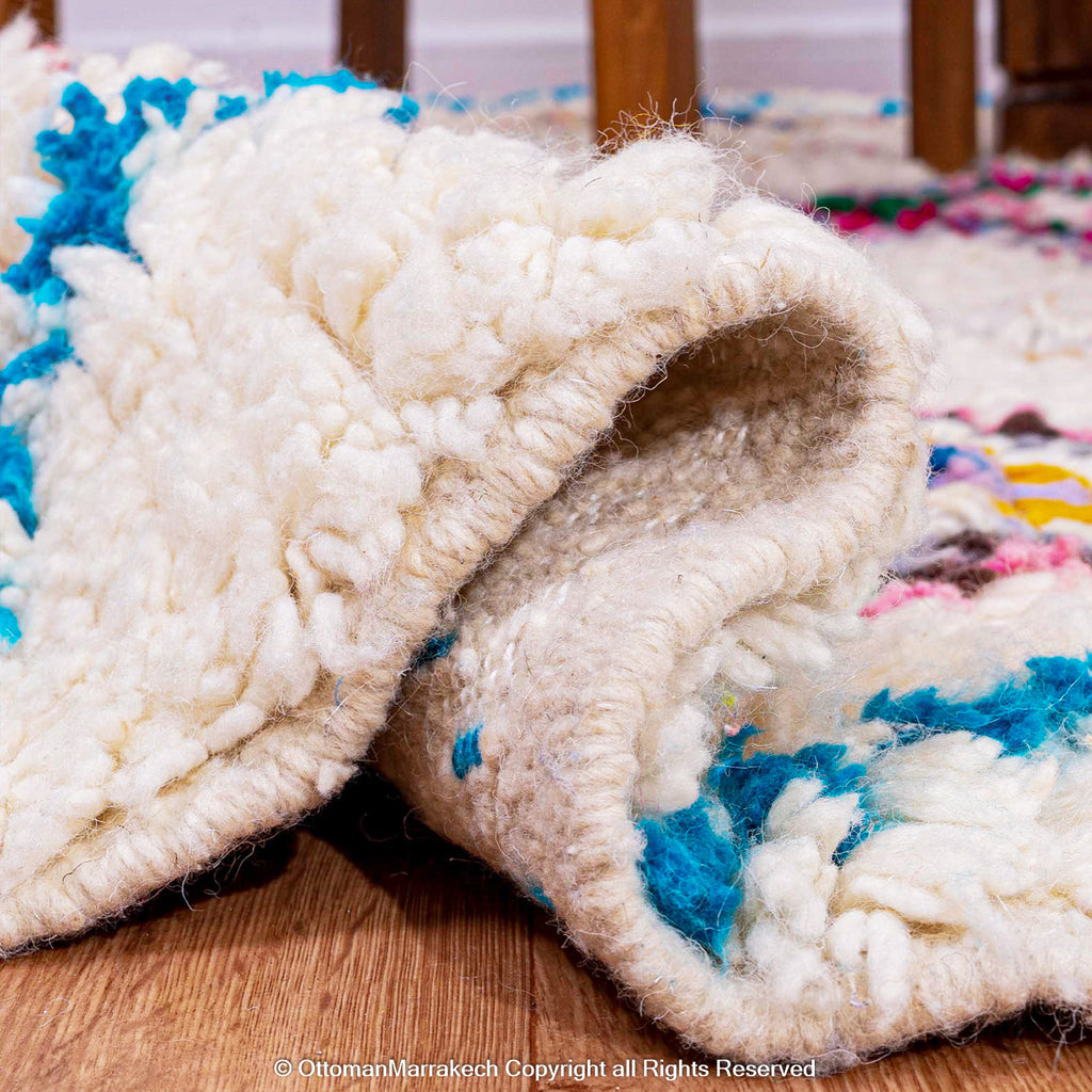 White Moroccan Wool Rug with Colorful Berber Diamond and Tree Motifs