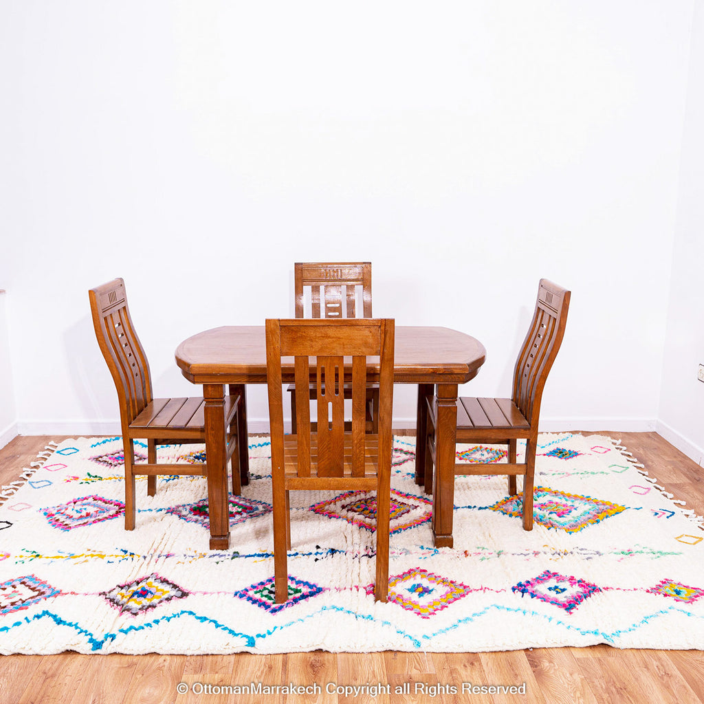 White Moroccan Wool Rug with Colorful Berber Diamond and Tree Motifs