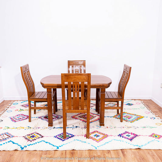 White Moroccan Wool Rug with Colorful Berber Diamond and Tree Motifs