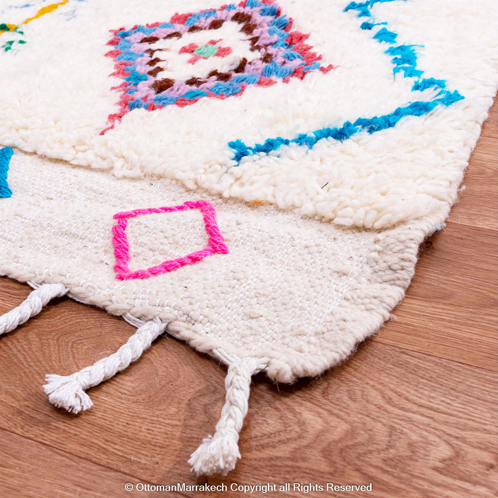 White Moroccan Wool Rug with Colorful Berber Diamond and Tree Motifs