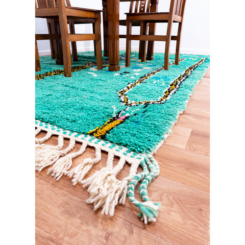 Turquoise Abstract Moroccan Wool Rug – Handwoven with Colorful Geometric Patterns