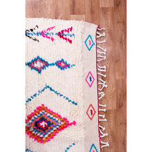 Load image into Gallery viewer, White Moroccan Beni Ourain Wool Rug with Colorful Diamond and Geometric Patterns