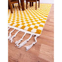 Load image into Gallery viewer, Golden Checkered Moroccan Wool Rug – Handwoven Geometric Design