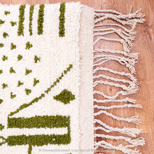 Load image into Gallery viewer, Green and White Moroccan Wool Rug with Abstract Desert and Cactus Motifs