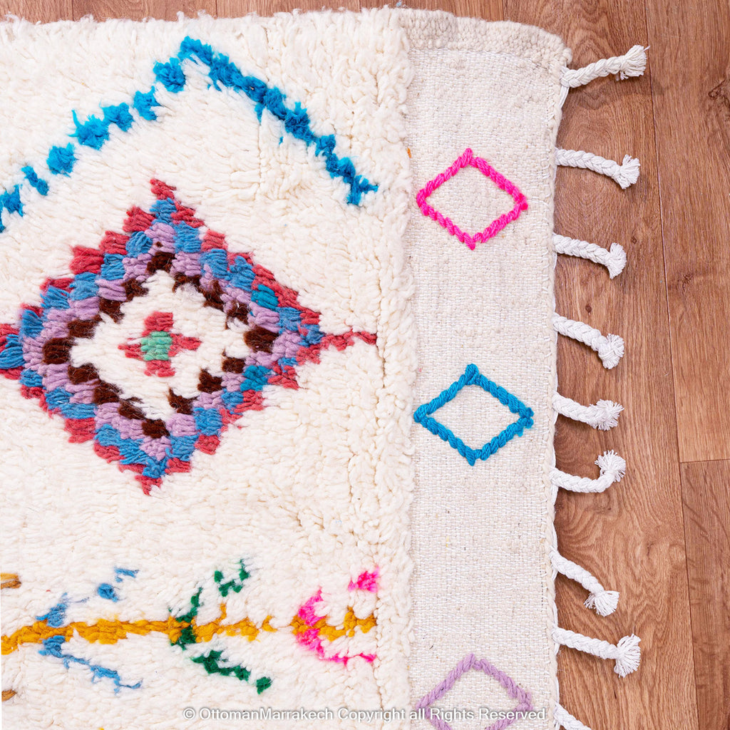 White Moroccan Wool Rug with Colorful Berber Diamond and Tree Motifs