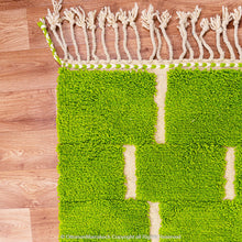 Load image into Gallery viewer, Bright Green Beni Ourain Moroccan Wool Rug – Brick Pattern Design