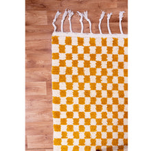 Load image into Gallery viewer, Golden Checkered Moroccan Wool Rug – Handwoven Geometric Design