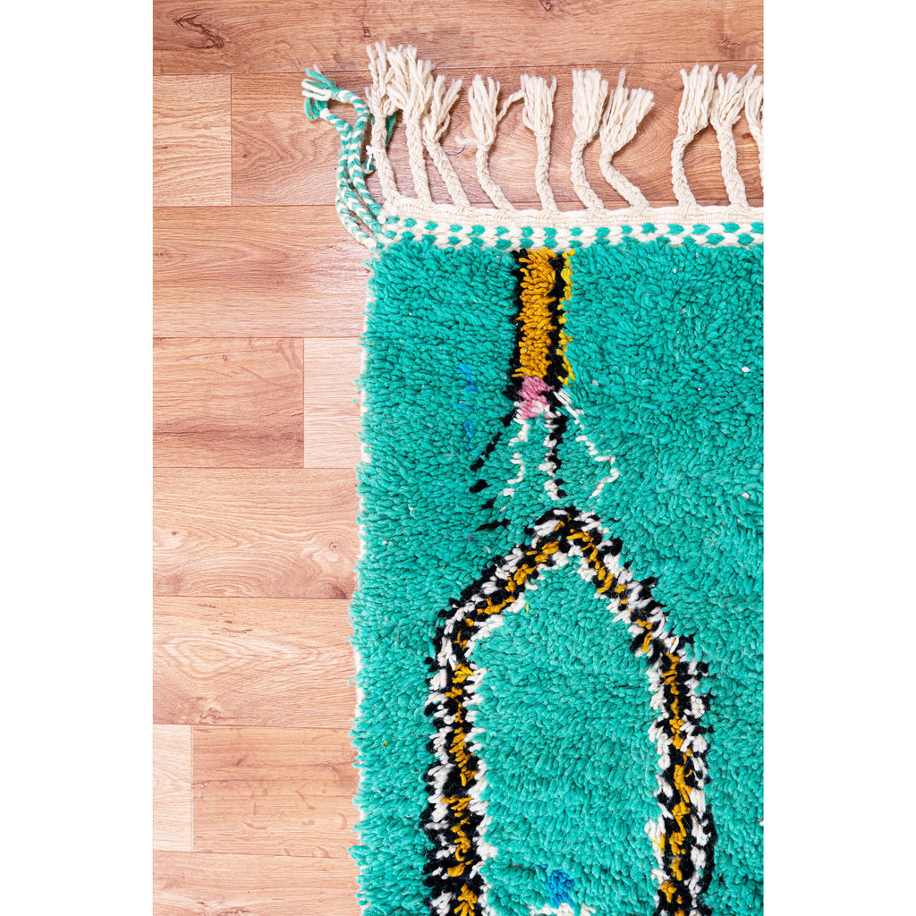 Turquoise Abstract Moroccan Wool Rug – Handwoven with Colorful Geometric Patterns