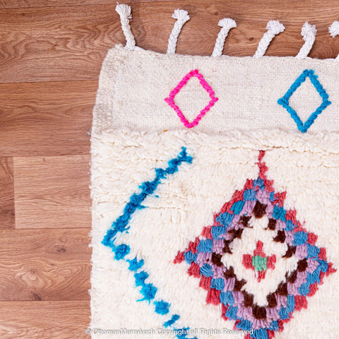 White Moroccan Wool Rug with Colorful Berber Diamond and Tree Motifs