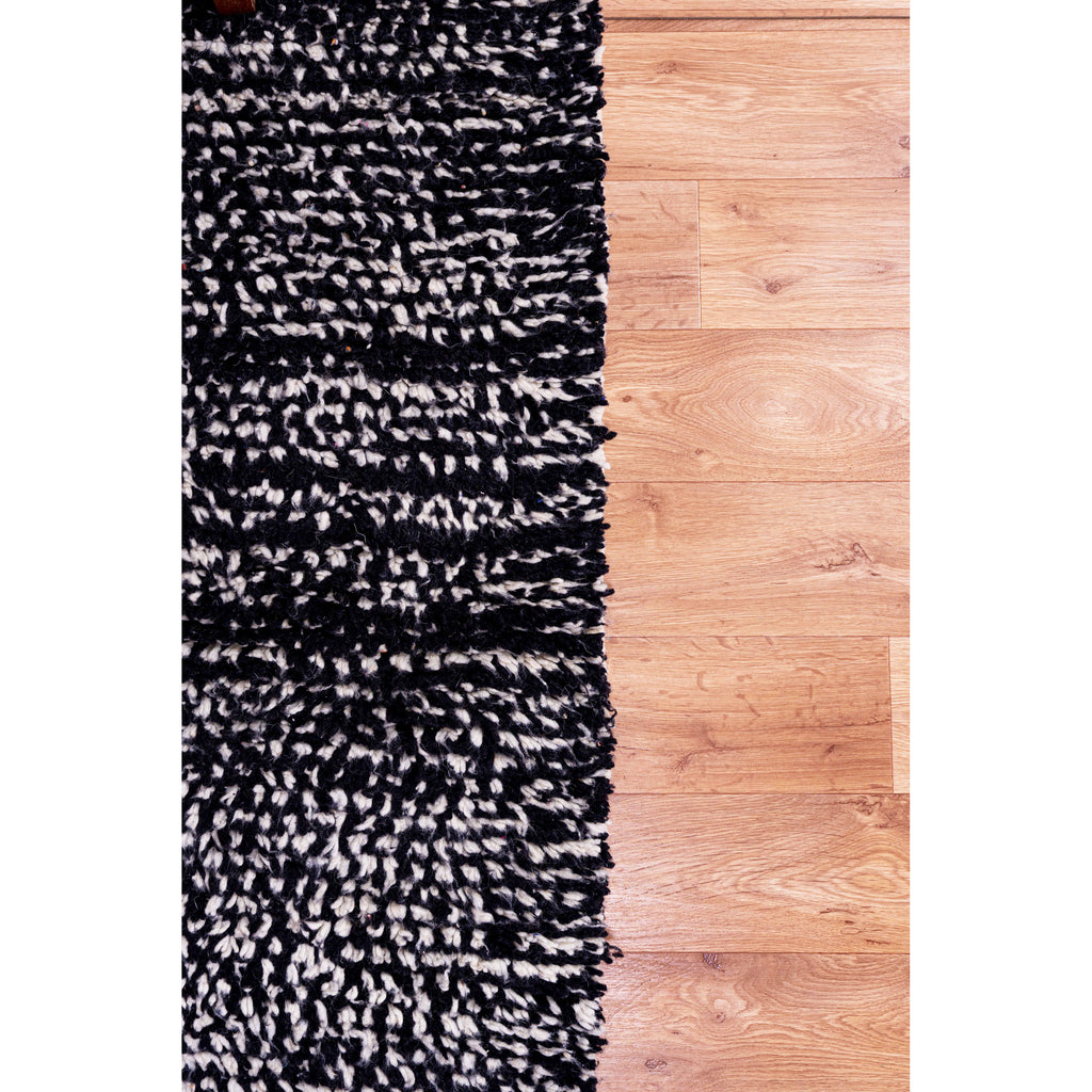 Black and White Abstract Moroccan Wool Rug with Red Accents