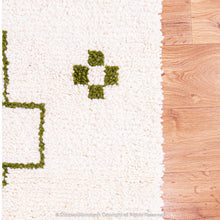 Load image into Gallery viewer, Green and White Moroccan Wool Rug with Abstract Desert and Cactus Motifs