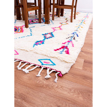 Load image into Gallery viewer, White Moroccan Beni Ourain Wool Rug with Colorful Diamond and Geometric Patterns