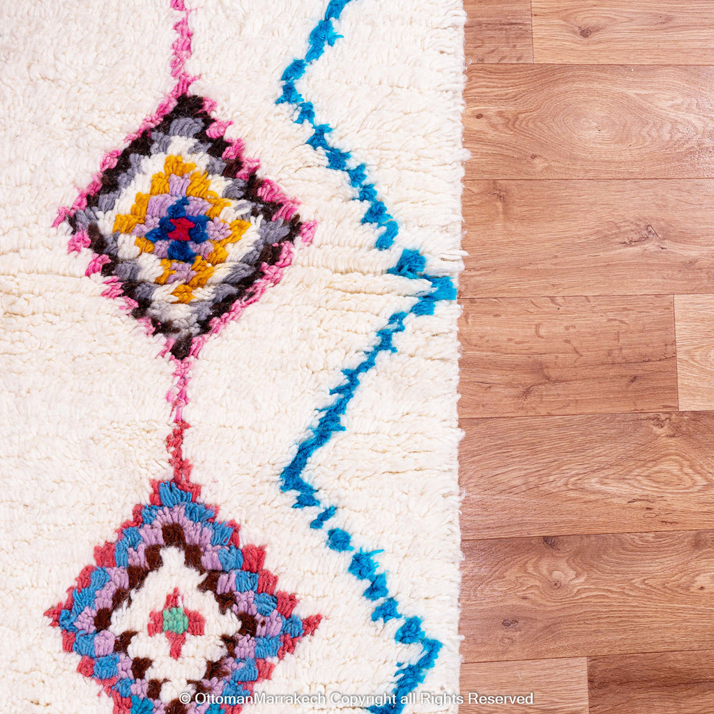 White Moroccan Wool Rug with Colorful Berber Diamond and Tree Motifs