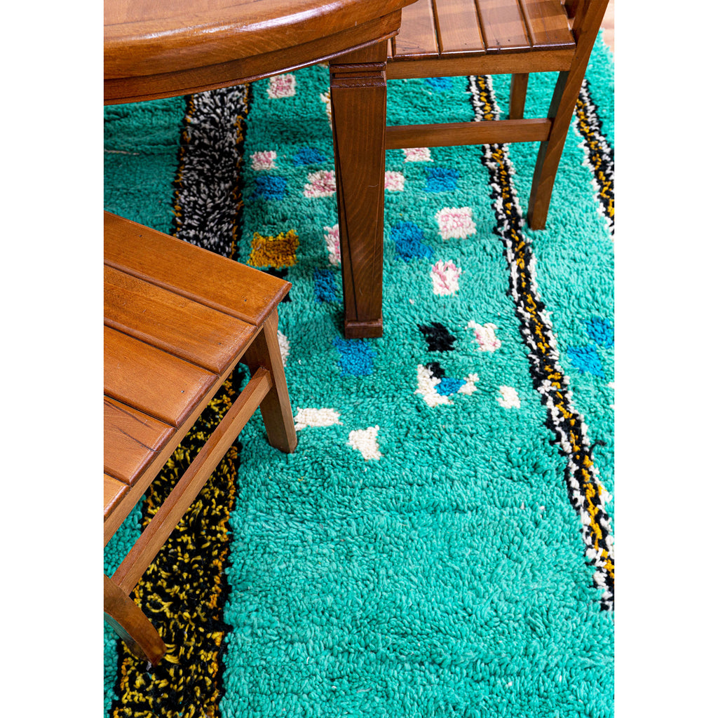 Turquoise Abstract Moroccan Wool Rug – Handwoven with Colorful Geometric Patterns