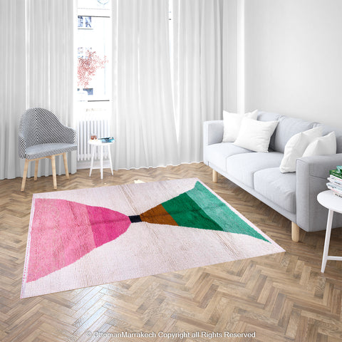 Contemporary Moroccan Wool Rug in Green and Pink Gradient