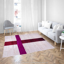 Load image into Gallery viewer, Minimalist Moroccan Wool Rug with Bold Red and Purple Cross Design