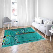 Load image into Gallery viewer, Turquoise Abstract Moroccan Wool Rug – Handwoven with Colorful Geometric Patterns