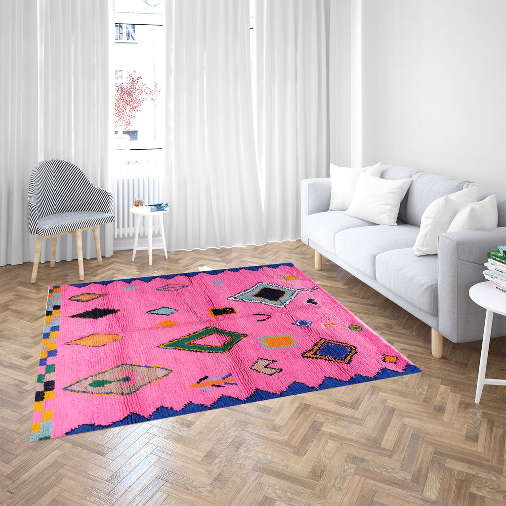 Pink Moroccan Berber Rug with Geometric Diamond and Atlas Motifs