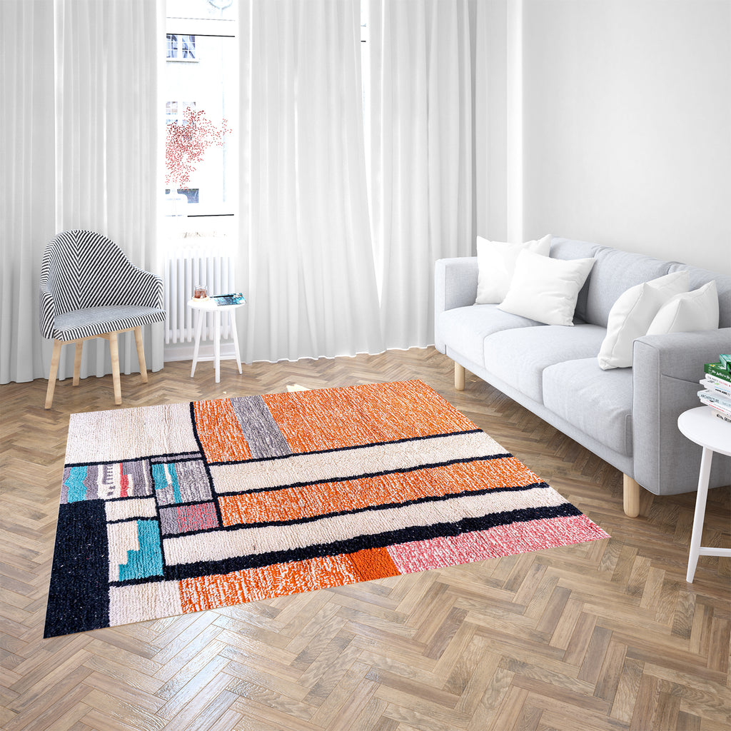 Modern Abstract Moroccan Berber Rug with Geometric Color Blocks