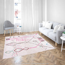 Load image into Gallery viewer, White Berber Rug with Soft Geometric Symbols and Pink Accents