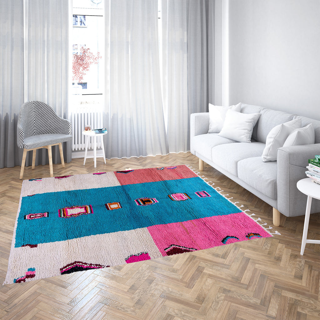 Atlas Harmony – Multicolored Moroccan Wool Rug with Geometric Patterns