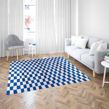 Load image into Gallery viewer, Berber Blue and White Checkered Wool Rug – Cozy Comfort with Modern Flair