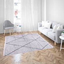 Load image into Gallery viewer, Gray Berber Rug with Minimalist Diamond Pattern