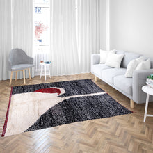 Load image into Gallery viewer, Black and White Abstract Moroccan Wool Rug with Red Accents