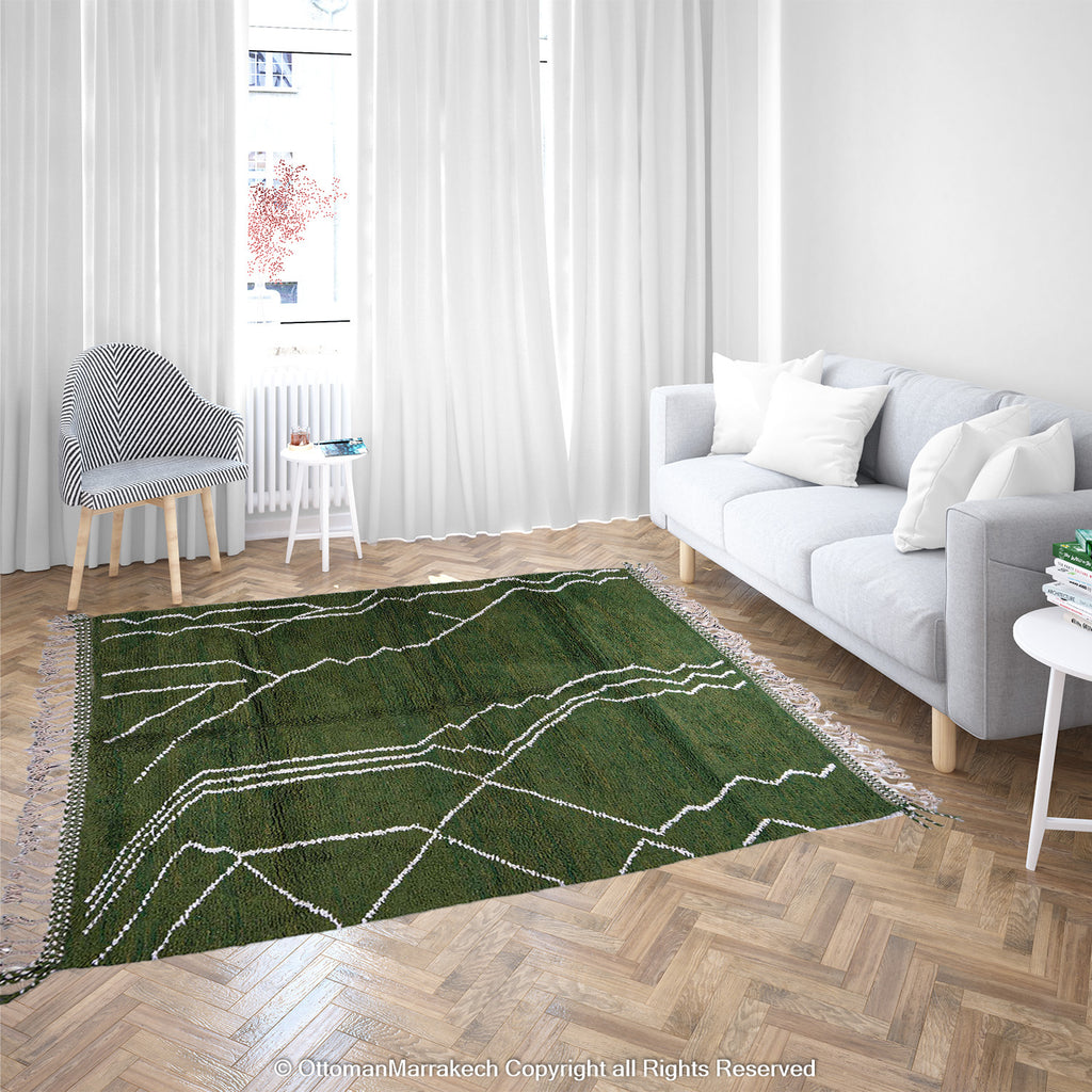 Moroccan Lunar Green Tassel Rug: Playful Accents for Contemporary Spaces