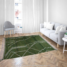 Load image into Gallery viewer, Moroccan Lunar Green Tassel Rug: Playful Accents for Contemporary Spaces