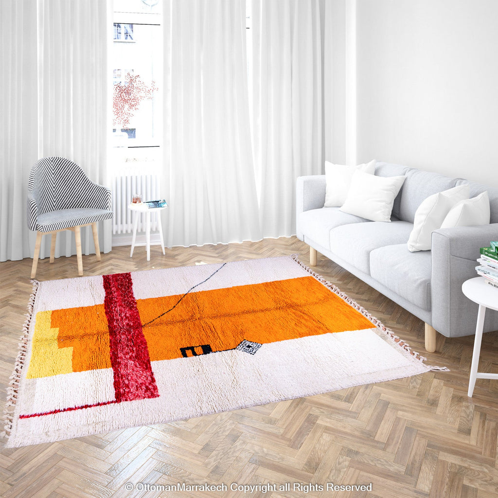 Sunset Glow Moroccan Wool Rug with Bold Geometric Motifs